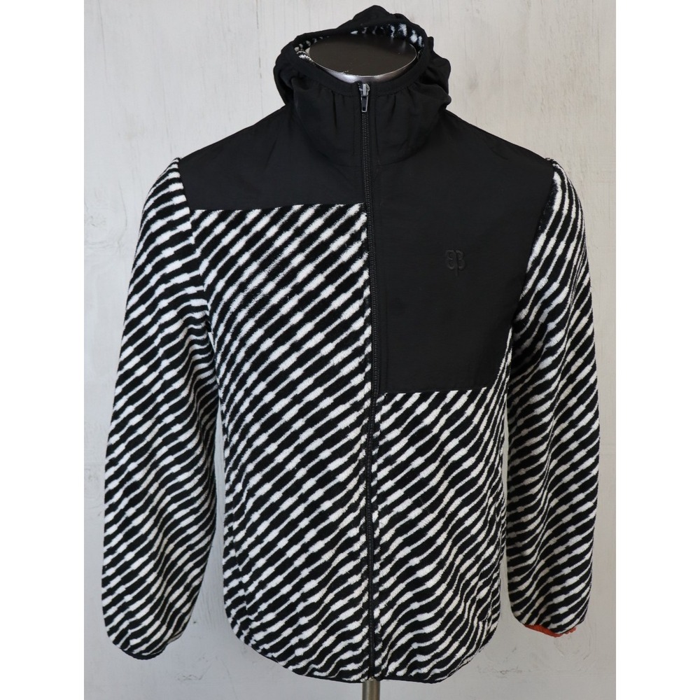 Betabrand Women's Fleece Full Zip Hoodie Striped Black & White Jacket Size M